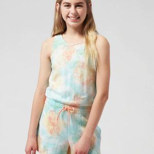 NWT Athleta Girl Havin' A Great Time Romper large 12 splash tie dye rainbow